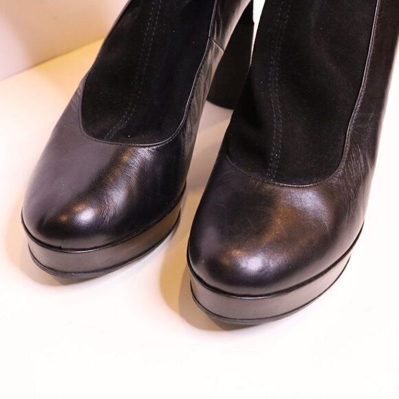 Fendi Suede/Leather Smocked Triangle Heel Boots - Picture 4 of 8